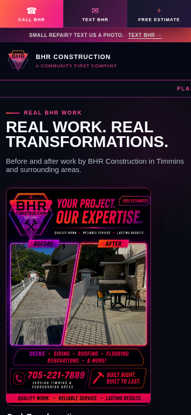 Actual BHR Construction website mobile view